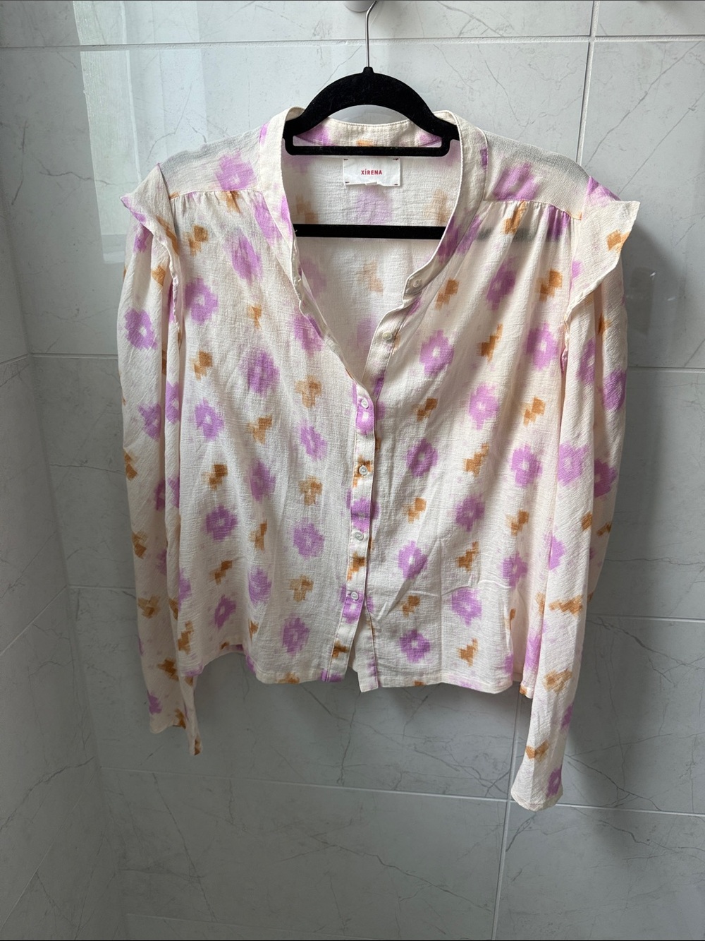 XiRENA Cream Blouse with Pink and Orange Floral Print